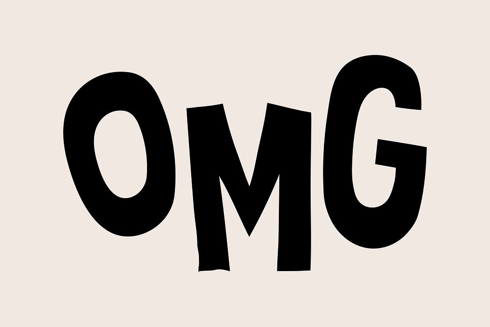 Black OMG doodle typography on beige background vector