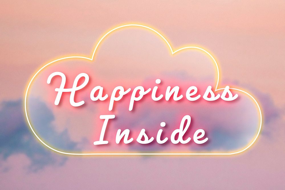 Happiness inside pink neon light typography