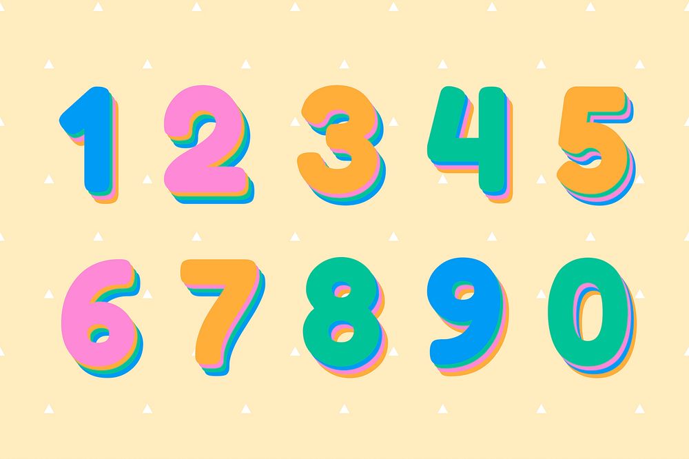 Psd number set 3d font colorful