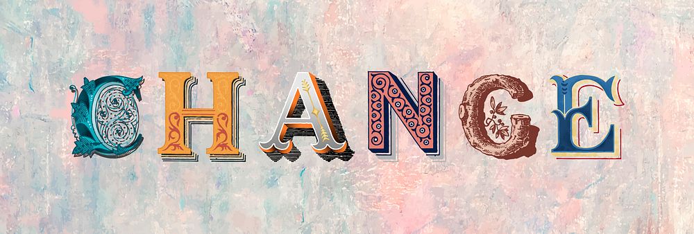 Change word vintage victorian typography lettering