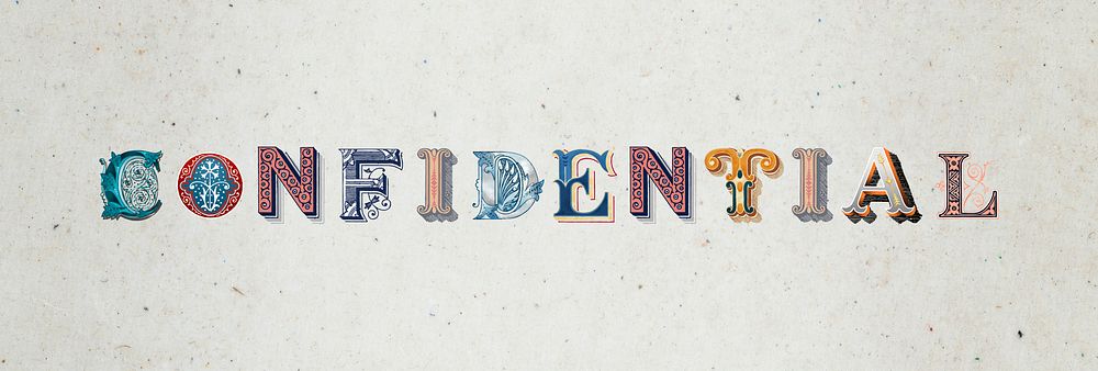 Confidential word vintage victorian typography lettering