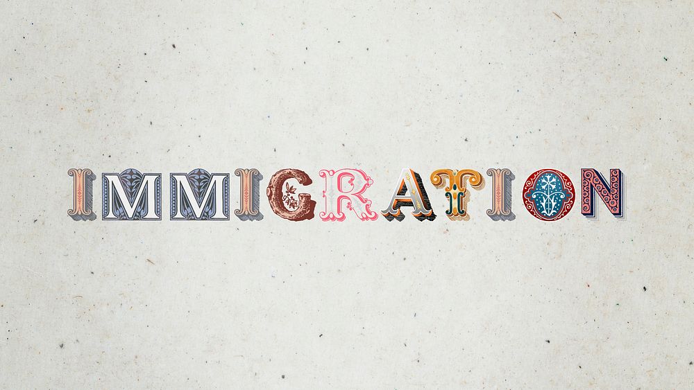 Immigration word antique victorian font typography 