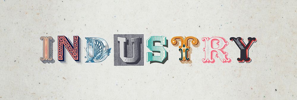 Industry word ornamental font typography