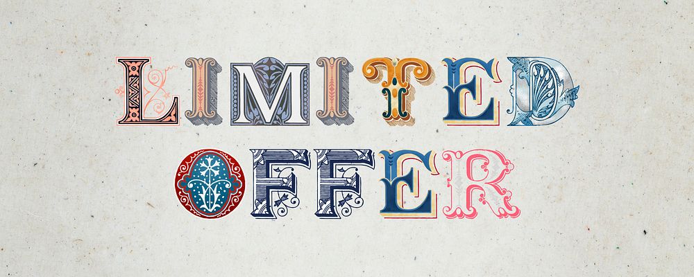 Limited Offer word vintage victorian typography lettering