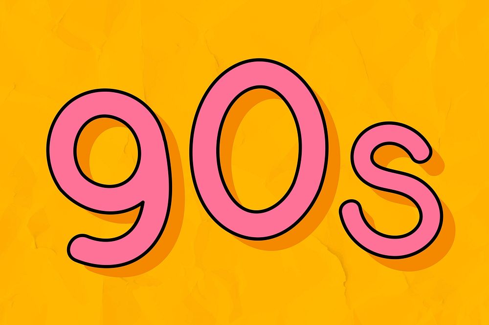 Pink 90s typography on a yellow background vector