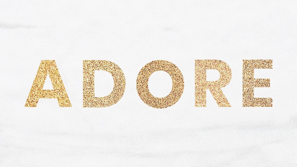 Glittery adore typography on a white background