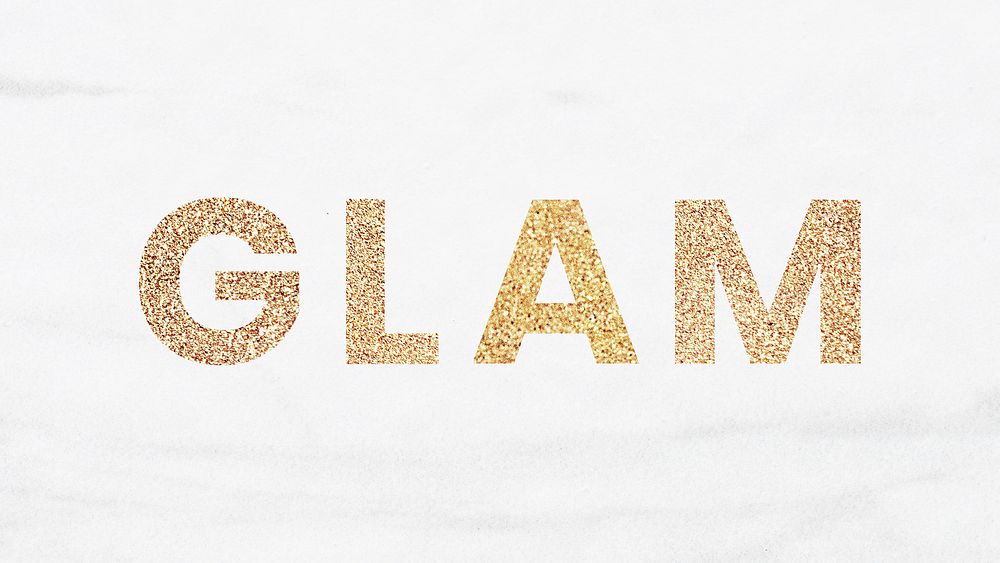 Glittery glam typography on a white background