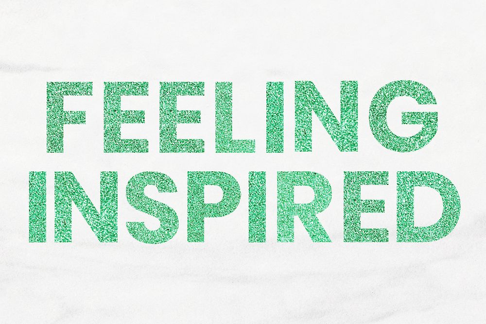 Feeling Inspired shimmery green typography white marble background