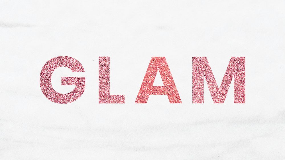 Glam red sparkly word typography with white wallpaper