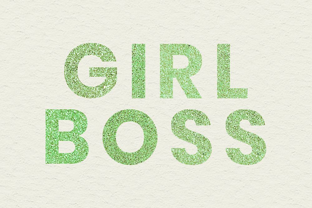 Girl Boss green glittery trendy text with beige wallpaper