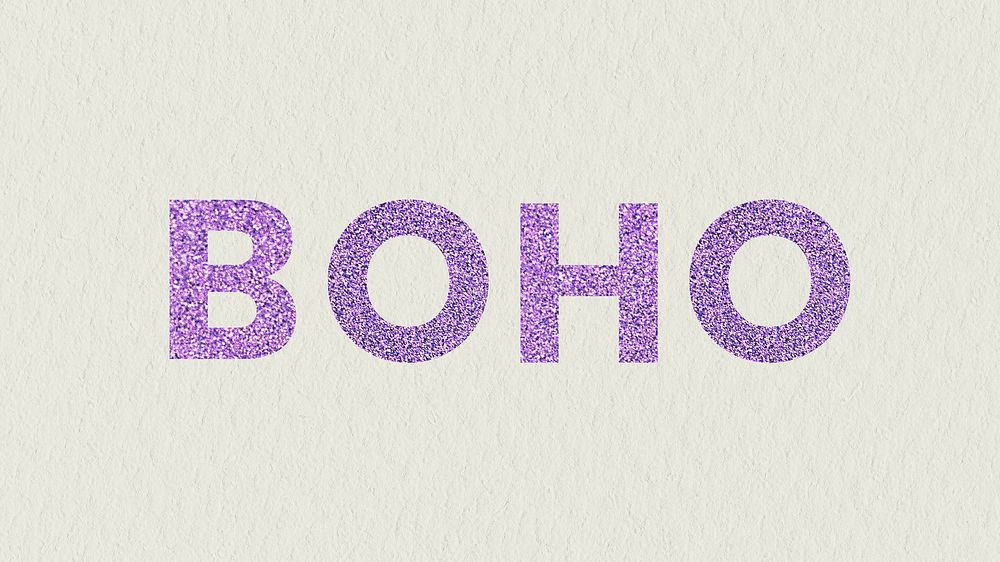 Shiny purple Boho word typography with beige background
