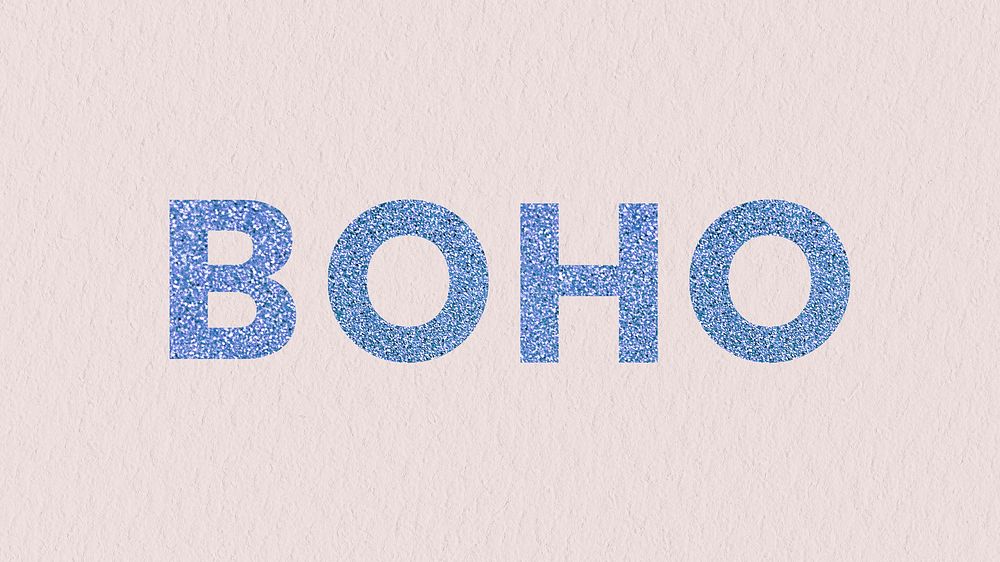 Glittery blue Boho trendy word typography with nude background color
