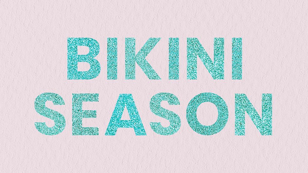 Shiny blue Bikini Season typography with nude pink background
