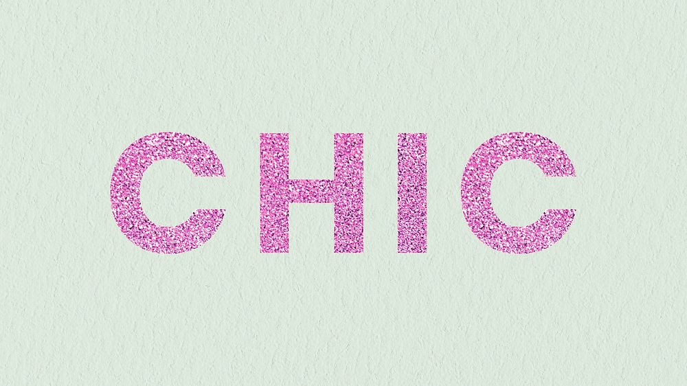 Chic shimmery pink word typography green background