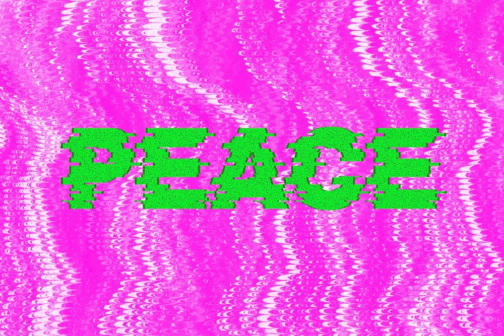 Peace glitch effect typography on pink background