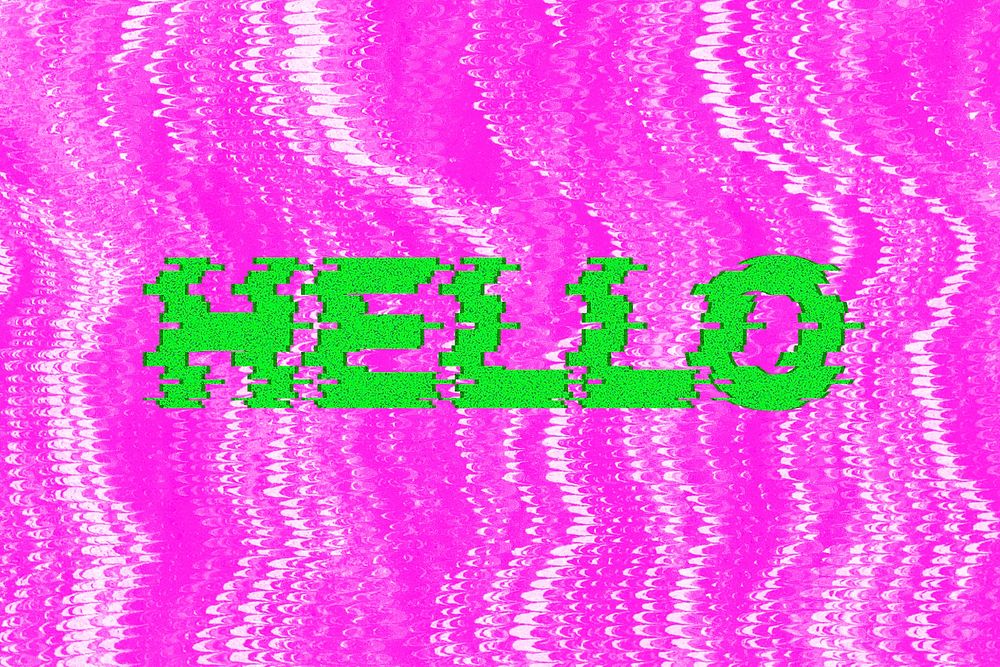Hello glitch effect typography on pink background
