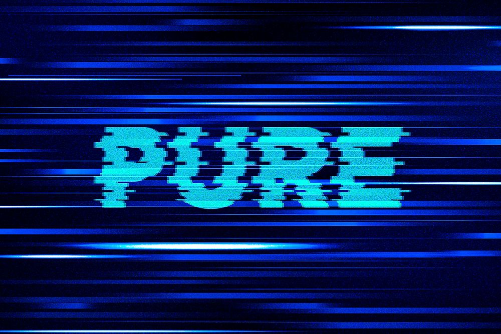 Pure glitch effect typography on blue background