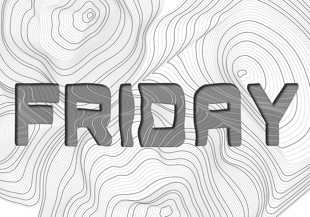 Dark gray friday word typography on a white topographic background