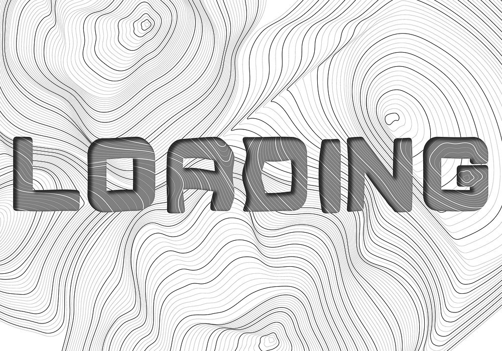 Dark gray loading word typography on a white topographic background