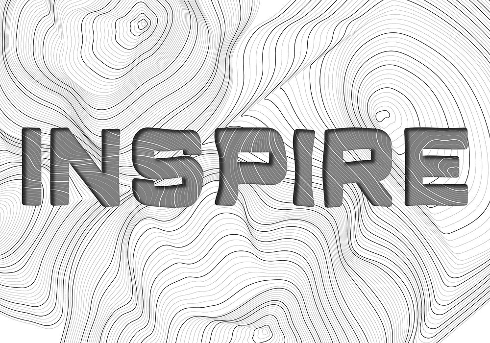 Dark gray inspire word typography on a white topographic background