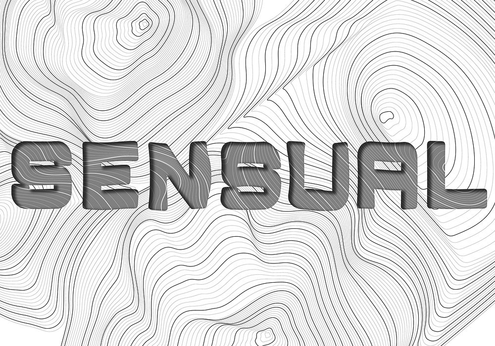 Dark gray sensual word typography on a white topographic background