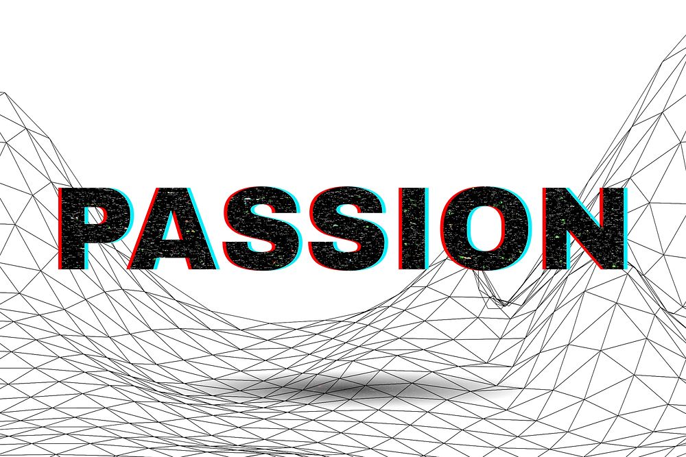 Text PASSION typography wavy background