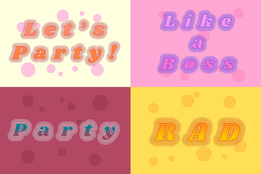 Party time funky gradient typography set