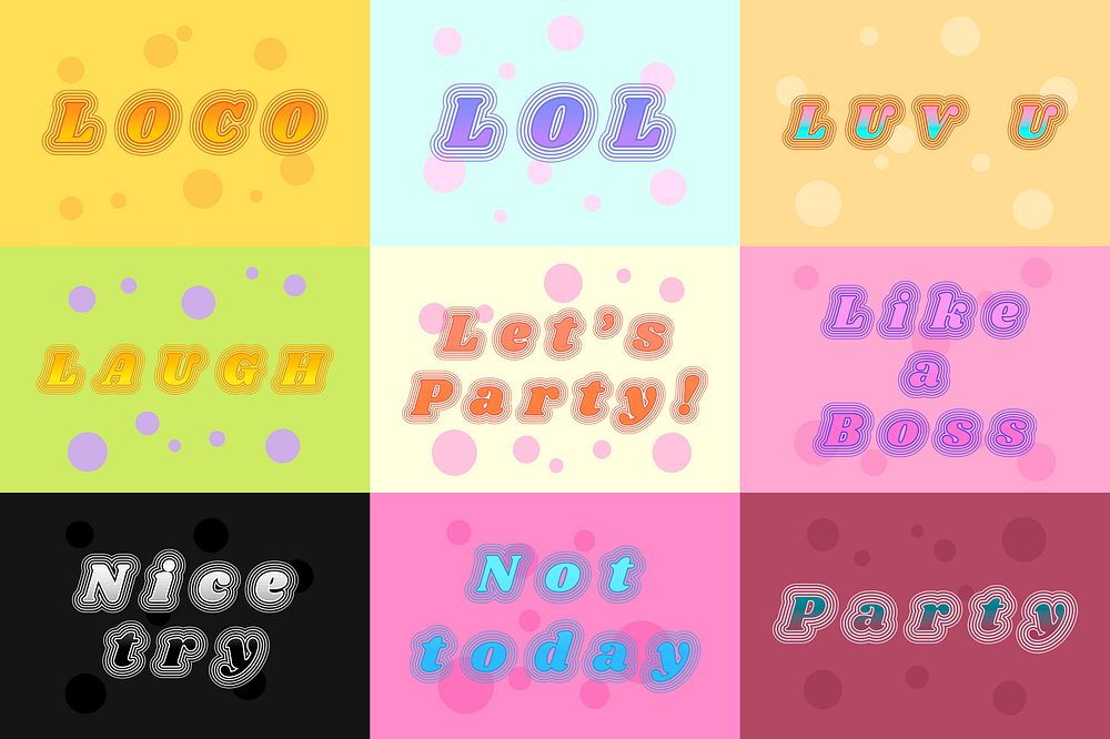 Colorful relaxation funky psd typography