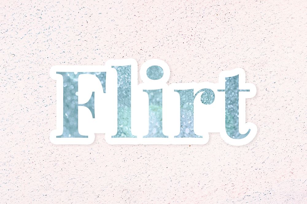 Glittery flirt light blue typography sticker element on a pastel background