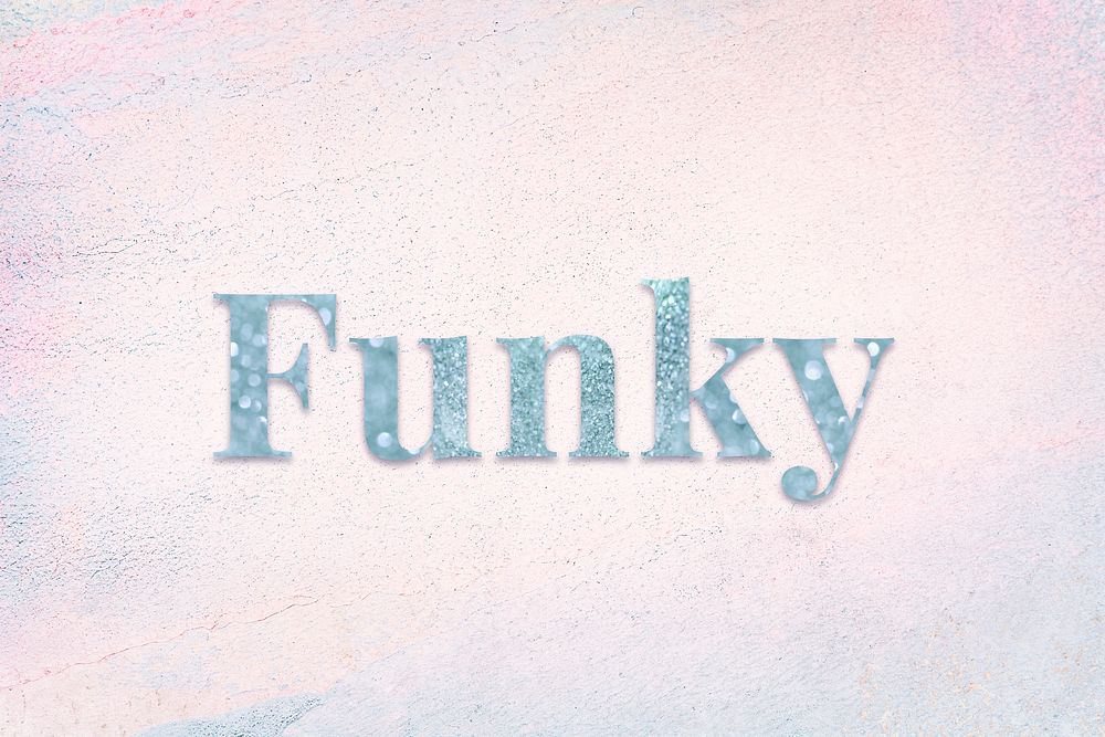 Glittery funky light blue font on a pastel background
