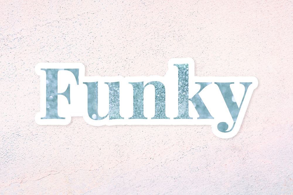 Glittery funky light blue font sticker element on a pastel background