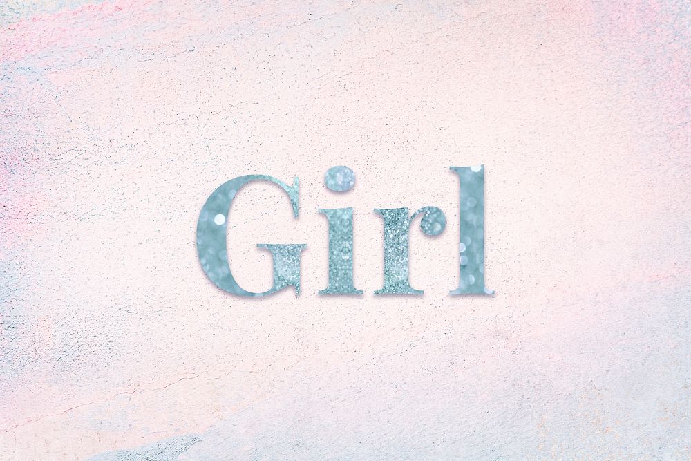 Glittery girl light blue font on a pastel background