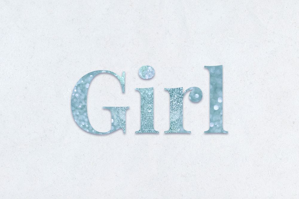 Glittery girl light blue typography on a blue background