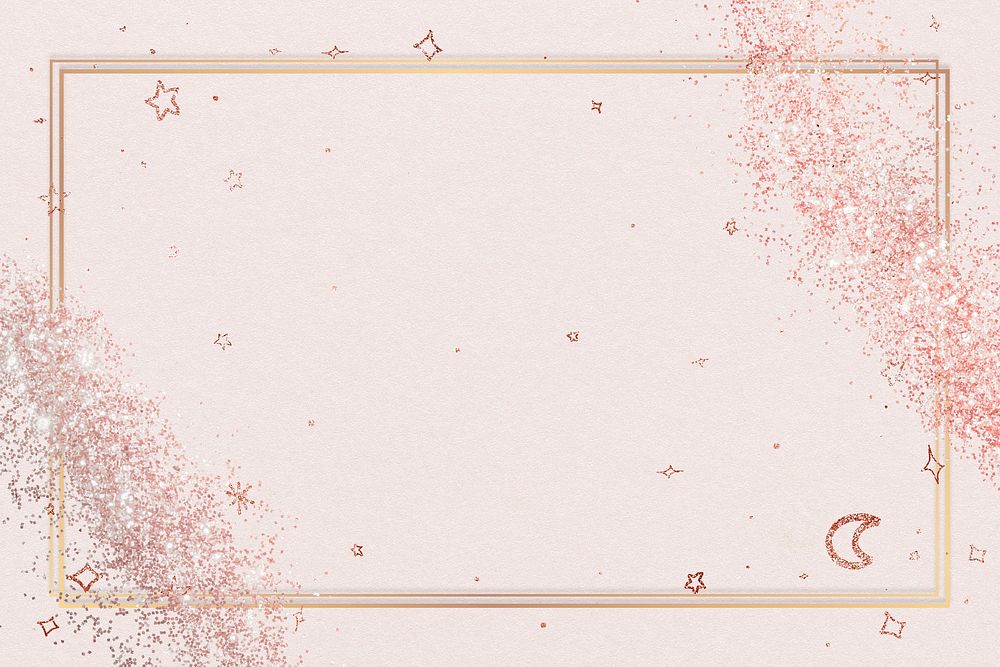 Glittery star pattern party frame pink background