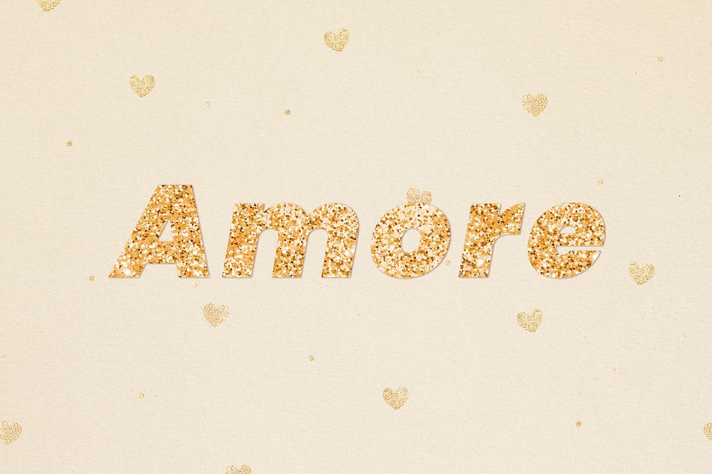 Gold amore word typography font