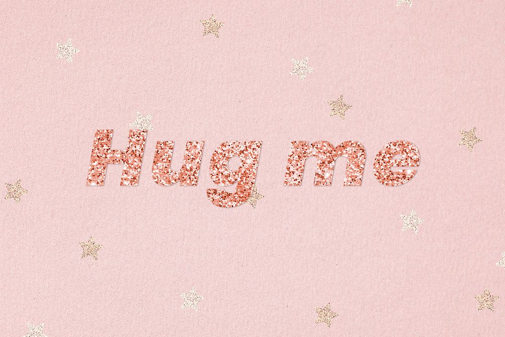 Glittery hug me typography on star patterned background