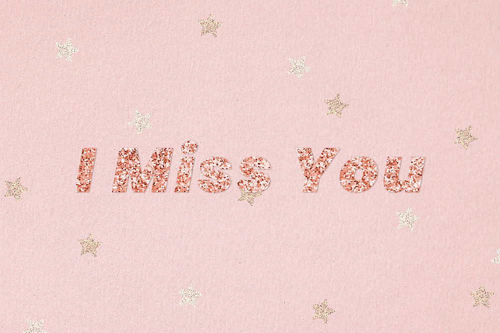 Glittery i miss you typography on star patterned background
