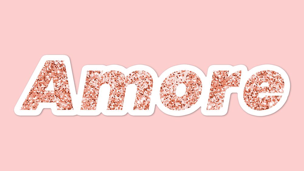 Glittery amore typography on pink background