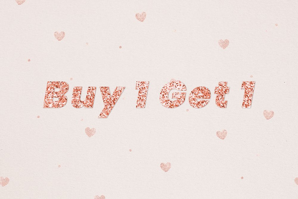 Buy 1 get 1 typography on heart patterned background