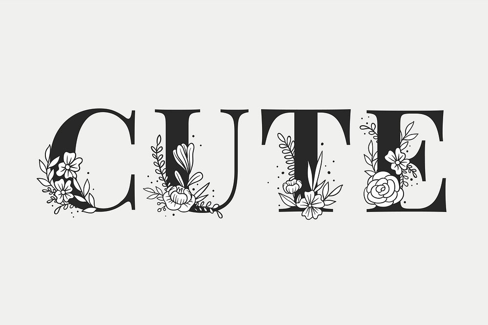 Botanical lettering Cute girly text style typography vector