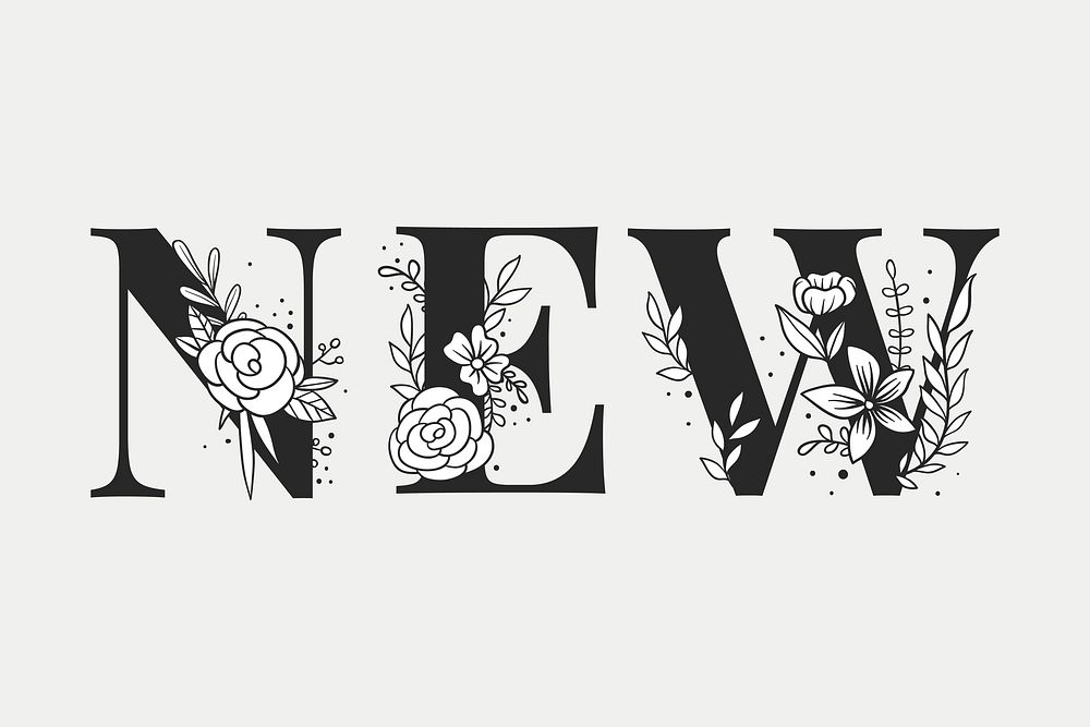 Vector floral typography New word font