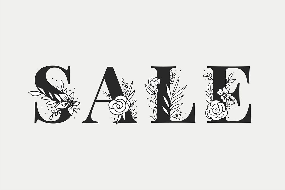 Sale floral typography font vector