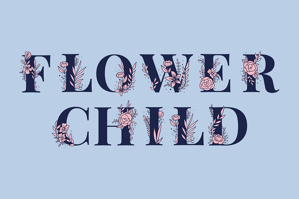 Flower Child word typography lettering vector