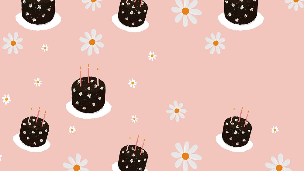 Pink birthday cake computer wallpaper, cute design