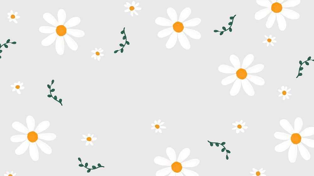Daisy pattern grey desktop wallpaper, pastel design