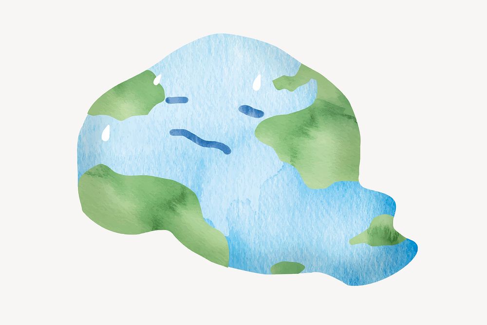 Global warming collage element, watercolor design psd