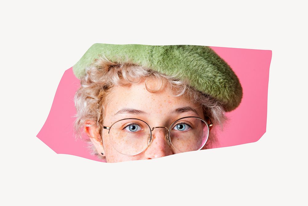 Quirky girl in glasses, pink design