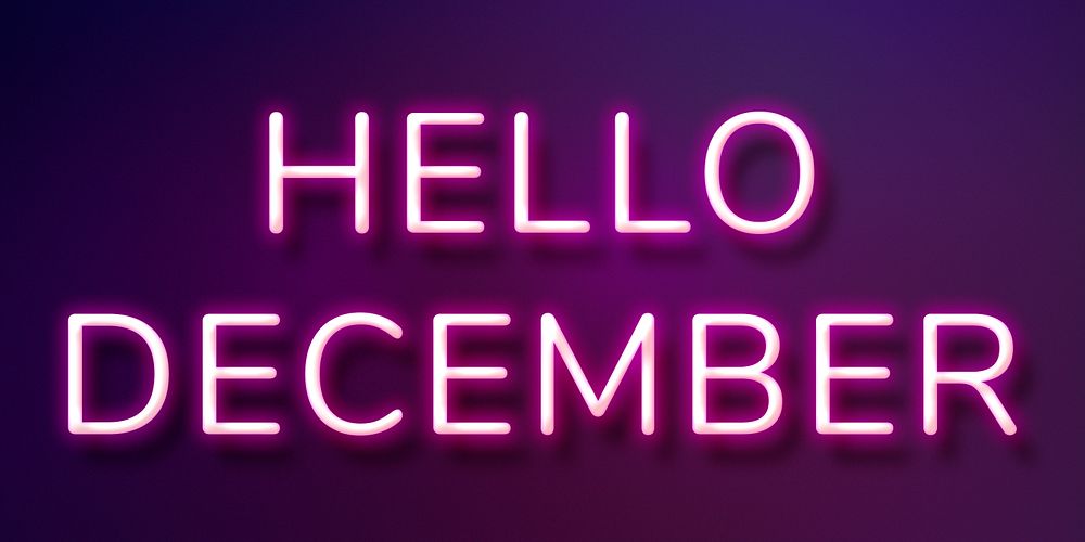 Hello December purple neon typography