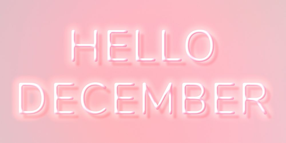 Hello December pink neon text