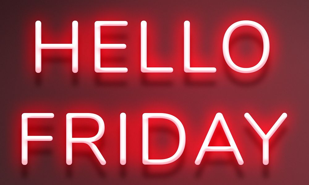 Red neon Hello Friday neon text